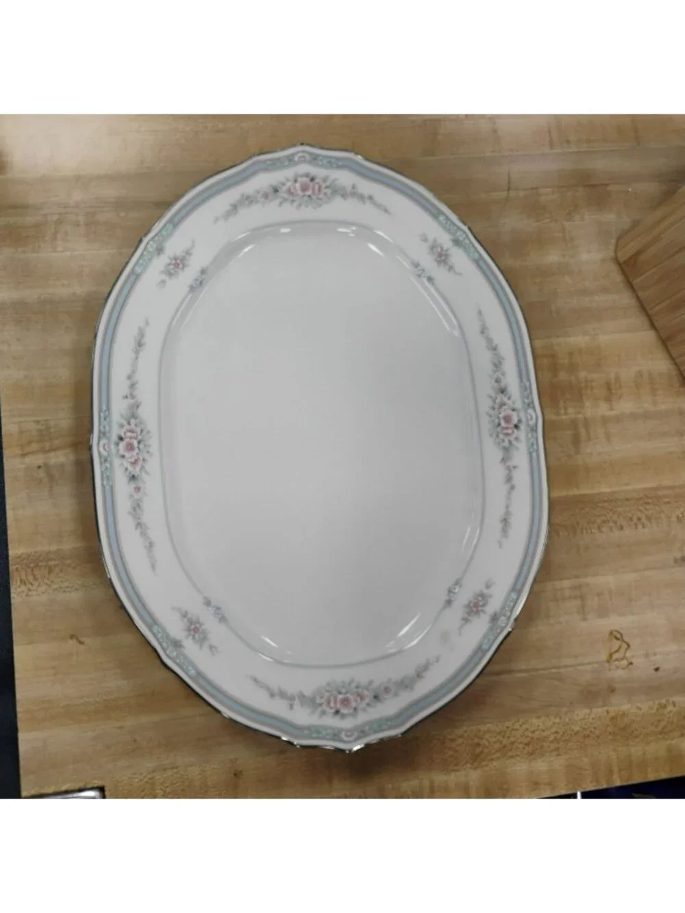 Noritake Ivory China Rothschild Oval Serving Platter 7293 Floral Pink Blue Japan